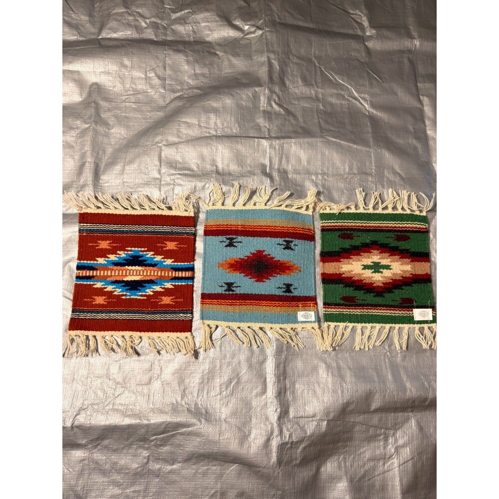 El Paso Saddleblanket Co Southwestern Mini Rug Coasters Wool Blend Lot of 3